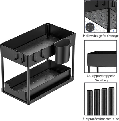 Organizador Bajo Fregadero con Cesta Deslizante y Ganchos