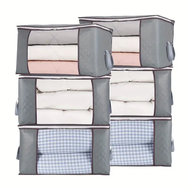 Pack 2 bolsas de almacenamiento, organizador de mantas y ropa para guardar ropa de cama, edredones, con asa reforzada, ventana transparente y cremalleras resistentes