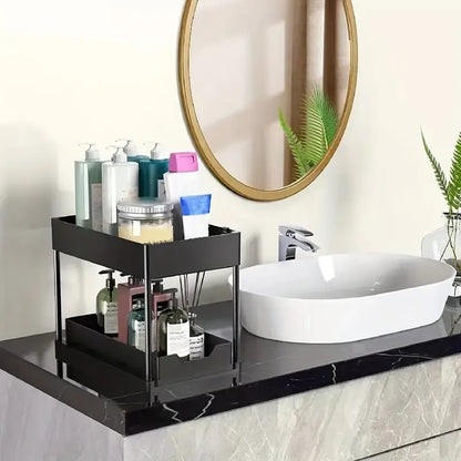 Organizador Bajo Fregadero con Cesta Deslizante y Ganchos