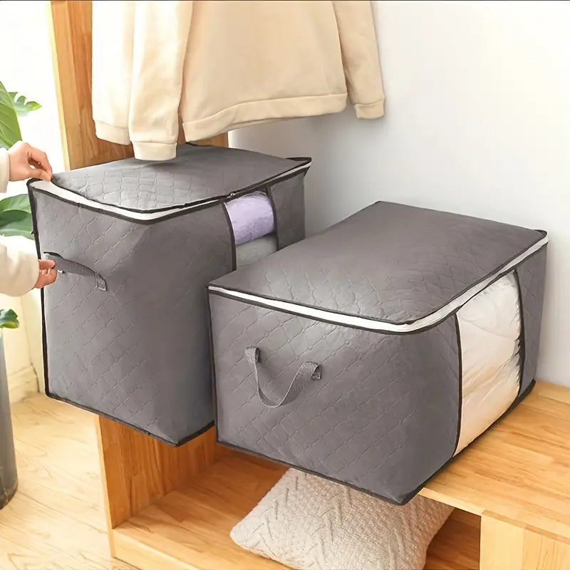 Pack 2 bolsas de almacenamiento, organizador de mantas y ropa para guardar ropa de cama, edredones, con asa reforzada, ventana transparente y cremalleras resistentes