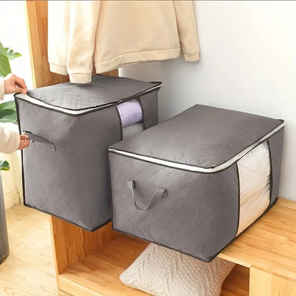 Pack 2 bolsas de almacenamiento, organizador de mantas y ropa para guardar ropa de cama, edredones, con asa reforzada, ventana transparente y cremalleras resistentes