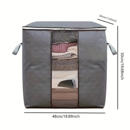 Pack 2 bolsas de almacenamiento, organizador de mantas y ropa para guardar ropa de cama, edredones, con asa reforzada, ventana transparente y cremalleras resistentes