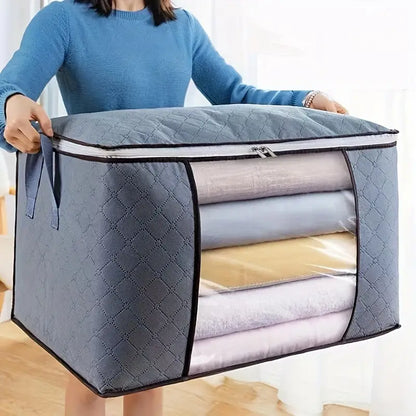 Pack 2 bolsas de almacenamiento, organizador de mantas y ropa para guardar ropa de cama, edredones, con asa reforzada, ventana transparente y cremalleras resistentes