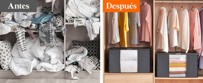 Pack 2 bolsas de almacenamiento, organizador de mantas y ropa para guardar ropa de cama, edredones, con asa reforzada, ventana transparente y cremalleras resistentes