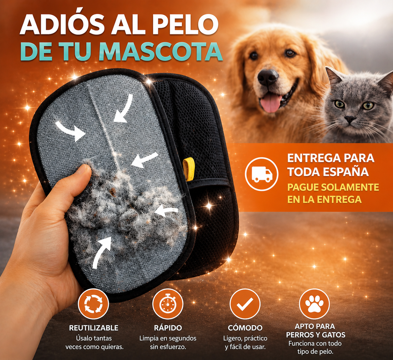 Manopla Quitapelos Reutilizable para Mascotas