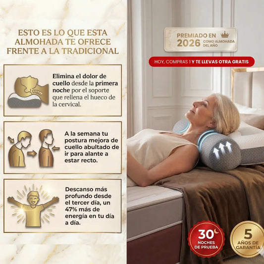 Almohada: la única almohada viscoelástica del mercado con soporte para la curvatura del cuello.